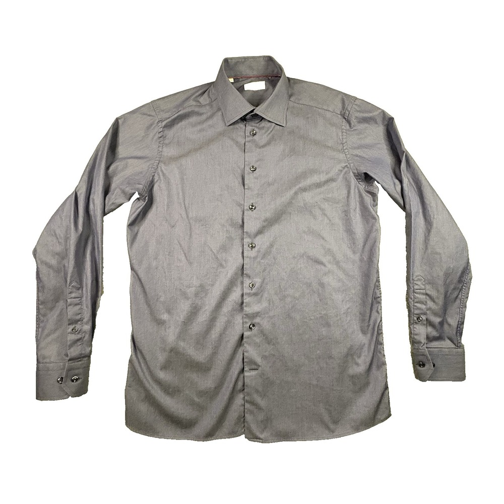 Eton Men's XL Blue/Gray Solid Dress Shirt Contemporary Fit LS SEE DESCRIPTION